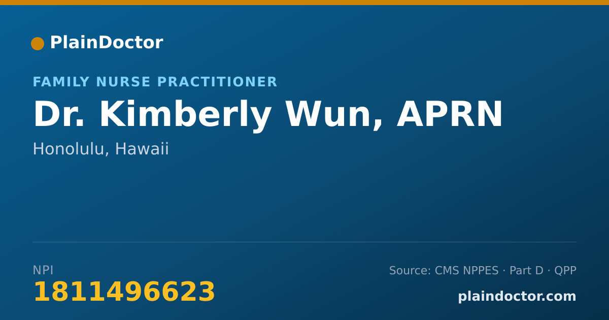 Shareable card for Kimberly Wun, APRN - Family Nurse Practitioner, Honolulu, HI