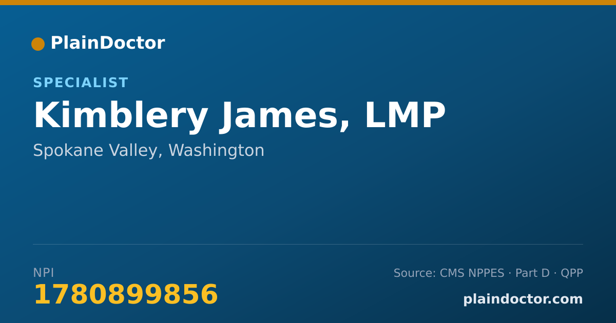 Shareable card for Kimblery James, LMP - Specialist, Spokane Valley, WA