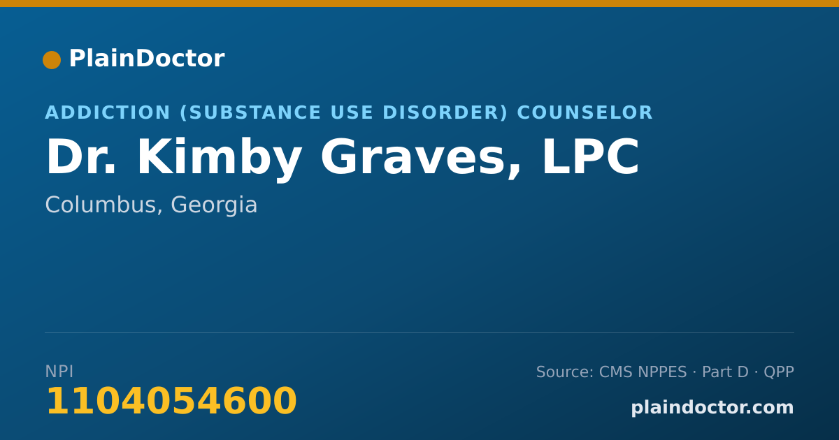 Shareable card for Kimby Graves, LPC - Addiction (Substance Use Disorder) Counselor, Columbus, GA