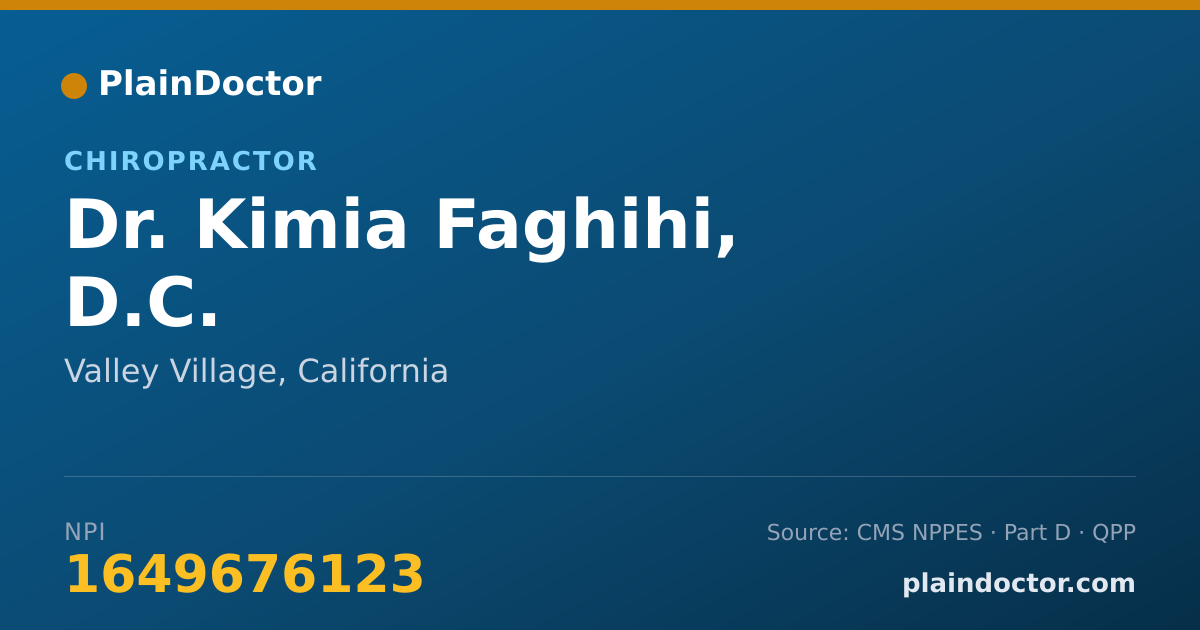 Shareable card for Kimia Faghihi, D.C. - Chiropractor, Valley Village, CA