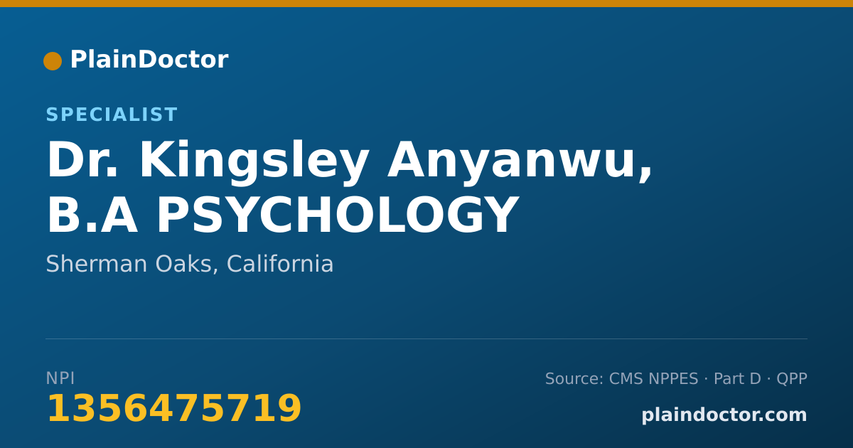 Shareable card for Kingsley Anyanwu, B.A PSYCHOLOGY - Specialist, Sherman Oaks, CA