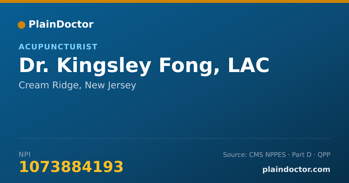 Shareable card for Kingsley Fong, LAC - Acupuncturist, Cream Ridge, NJ