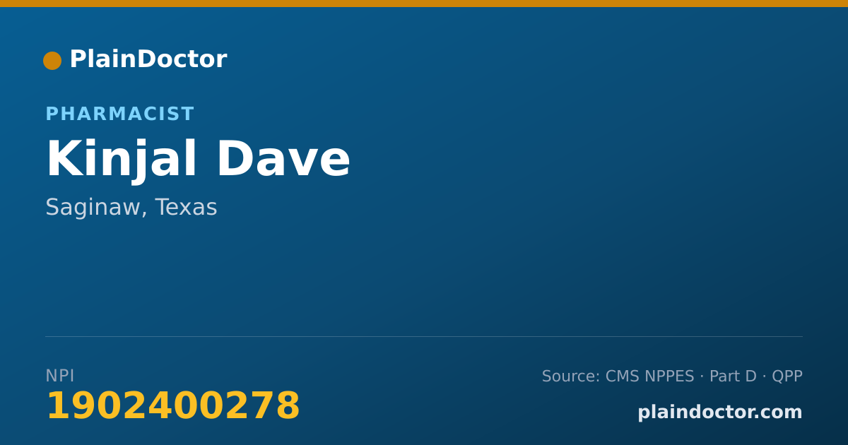 Shareable card for Kinjal Dave - Pharmacist, Saginaw, TX