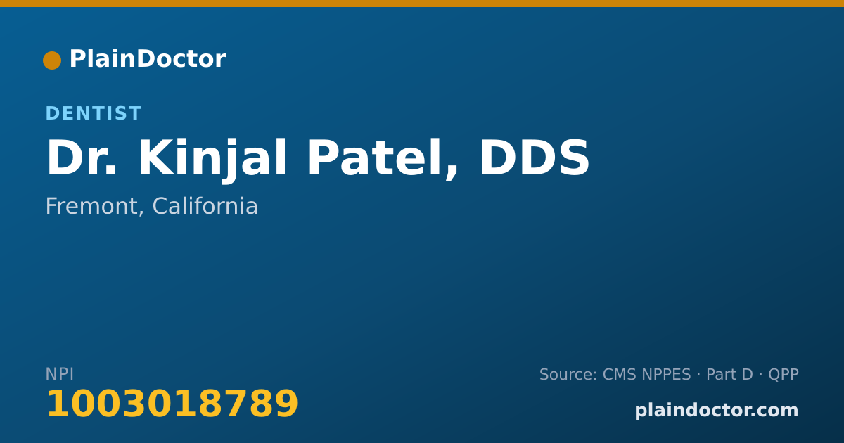 Shareable card for Kinjal Patel, DDS - Dentist, Fremont, CA