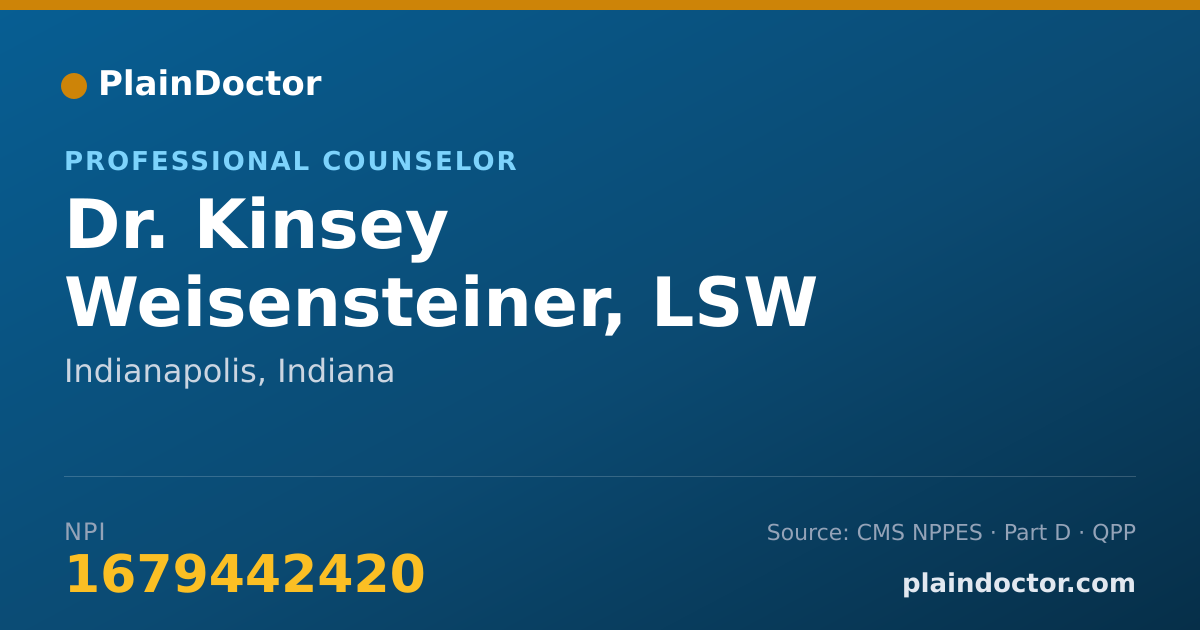 Shareable card for Kinsey Weisensteiner, LSW - Professional Counselor, Indianapolis, IN
