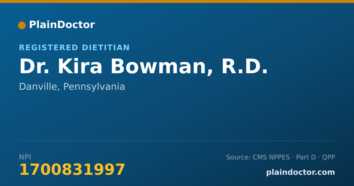Shareable card for Kira Bowman, R.D. - Registered Dietitian, Danville, PA