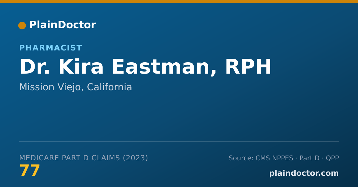Shareable card for Kira Eastman, RPH - Pharmacist, Mission Viejo, CA