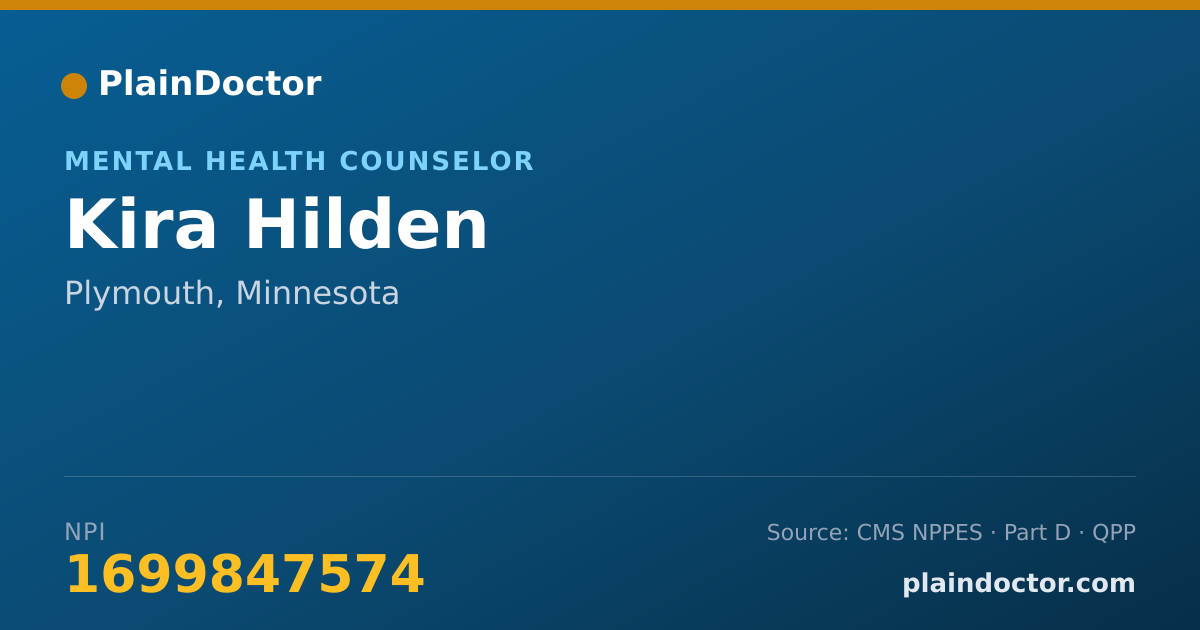 Shareable card for Kira Hilden - Mental Health Counselor, Plymouth, MN