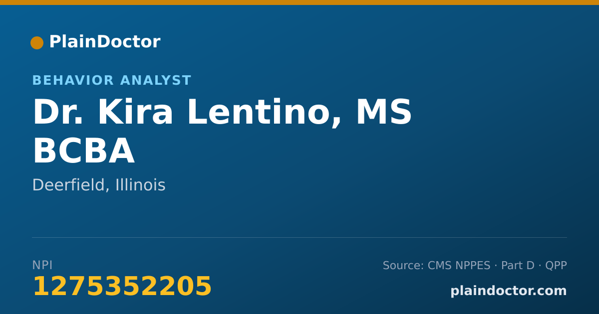 Shareable card for Kira Lentino, MS BCBA - Behavior Analyst, Deerfield, IL