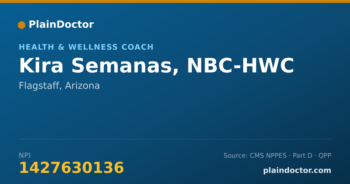 Shareable card for Kira Semanas, NBC-HWC - Health & Wellness Coach, Flagstaff, AZ