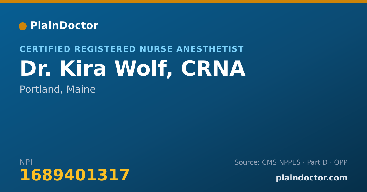 Shareable card for Kira Wolf, CRNA - Certified Registered Nurse Anesthetist, Portland, ME