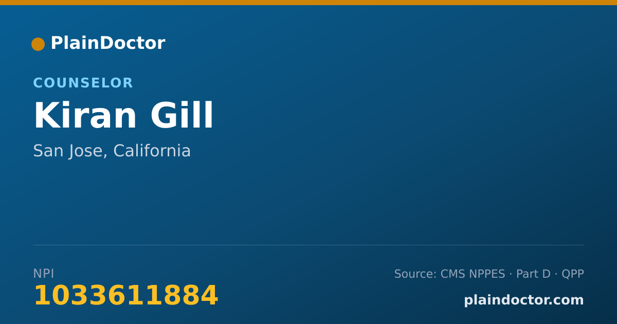 Shareable card for Kiran Gill - Counselor, San Jose, CA