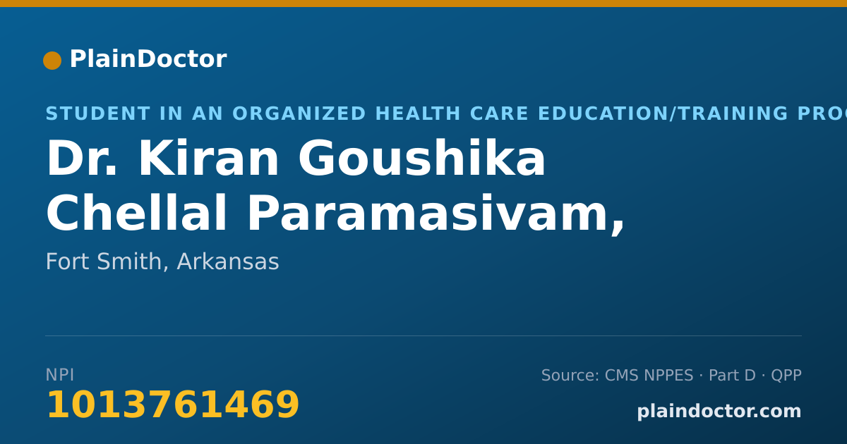 Shareable card for Kiran Goushika Chellal Paramasivam, M.D. - Student in an Organized Health Care Education/Training Program, Fort Smith, AR