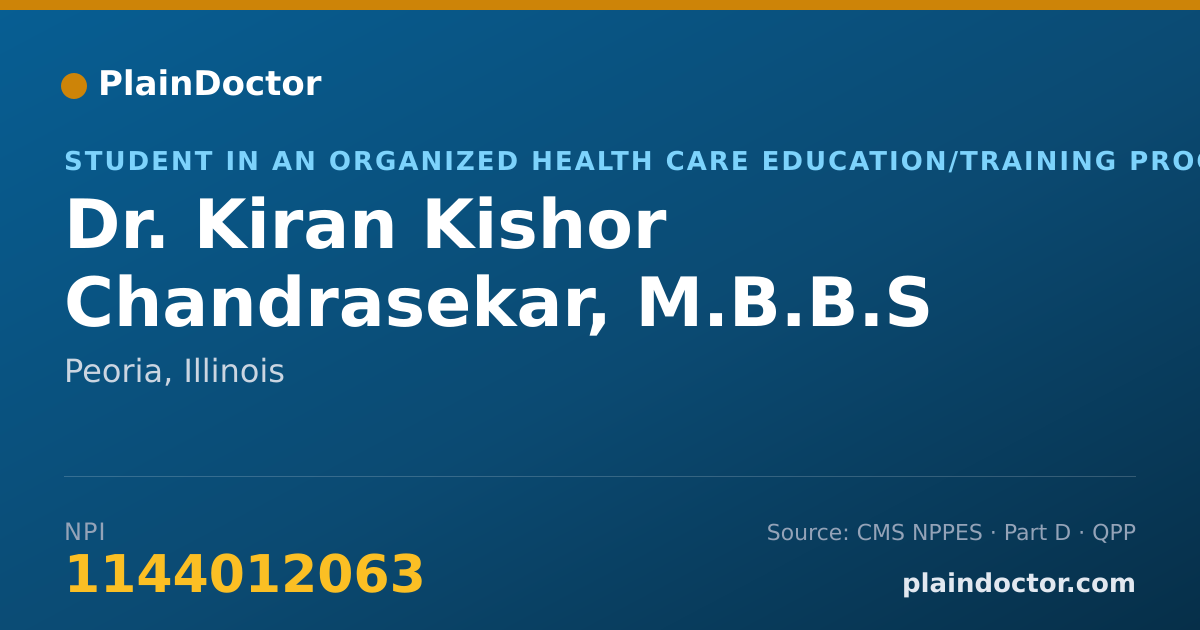 Shareable card for Kiran Kishor Chandrasekar, M.B.B.S - Student in an Organized Health Care Education/Training Program, Peoria, IL