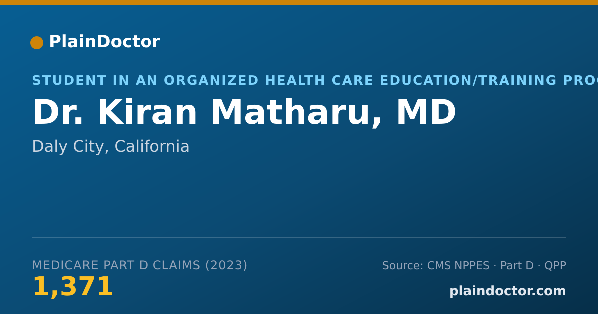 Shareable card for Kiran Matharu, MD - Student in an Organized Health Care Education/Training Program, Daly City, CA