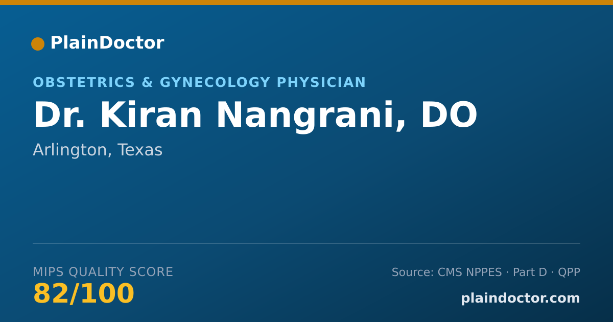 Shareable card for Kiran Nangrani, DO - Obstetrics & Gynecology Physician, Arlington, TX