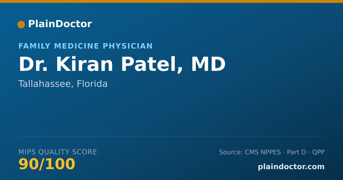 Shareable card for Kiran Patel, MD - Family Medicine Physician, Tallahassee, FL