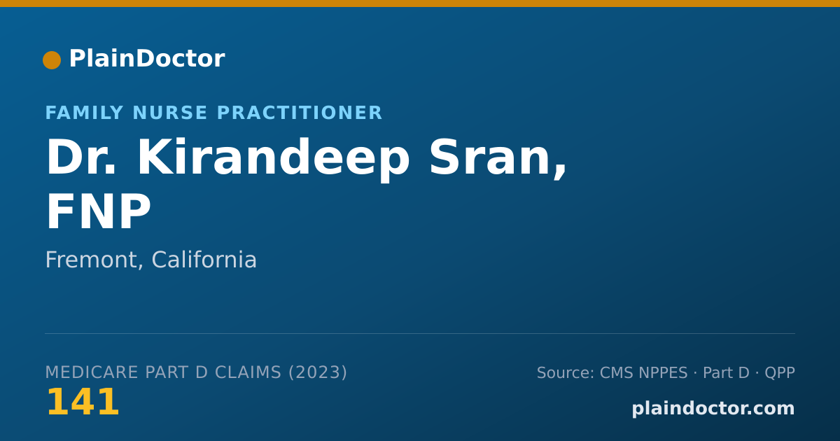 Shareable card for Kirandeep Sran, FNP - Family Nurse Practitioner, Fremont, CA