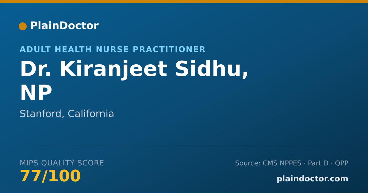 Shareable card for Kiranjeet Sidhu, NP - Adult Health Nurse Practitioner, Stanford, CA