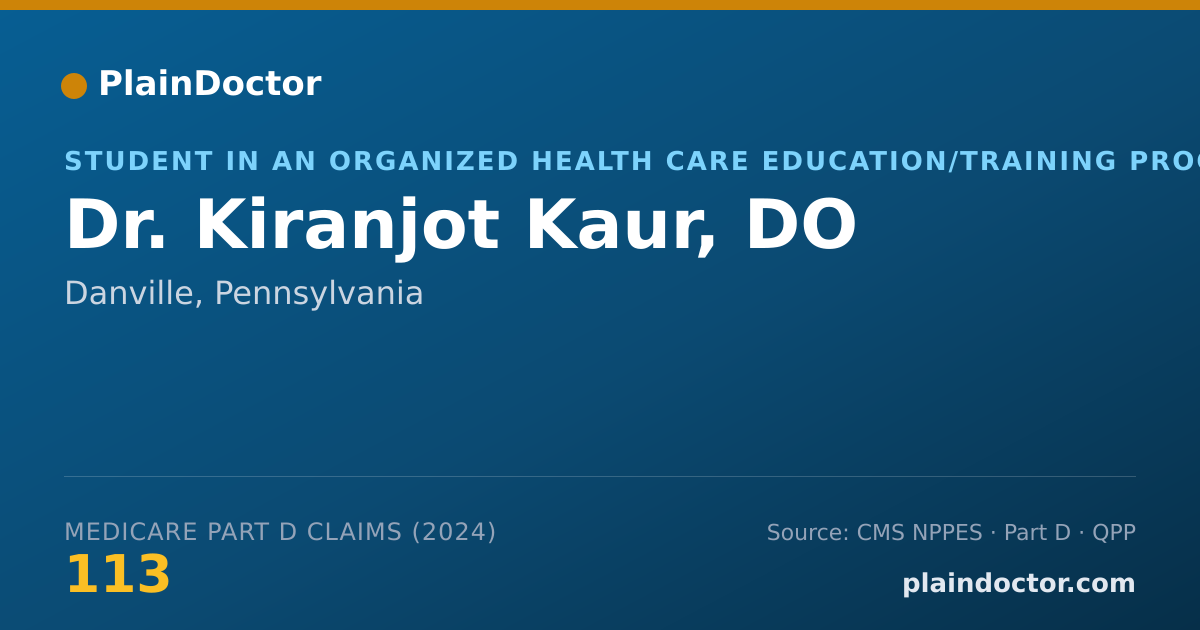 Shareable card for Kiranjot Kaur, DO - Student in an Organized Health Care Education/Training Program, Danville, PA