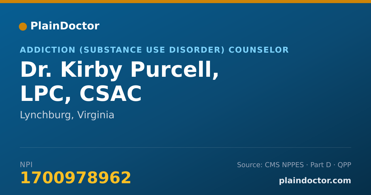 Shareable card for Kirby Purcell, LPC, CSAC - Addiction (Substance Use Disorder) Counselor, Lynchburg, VA