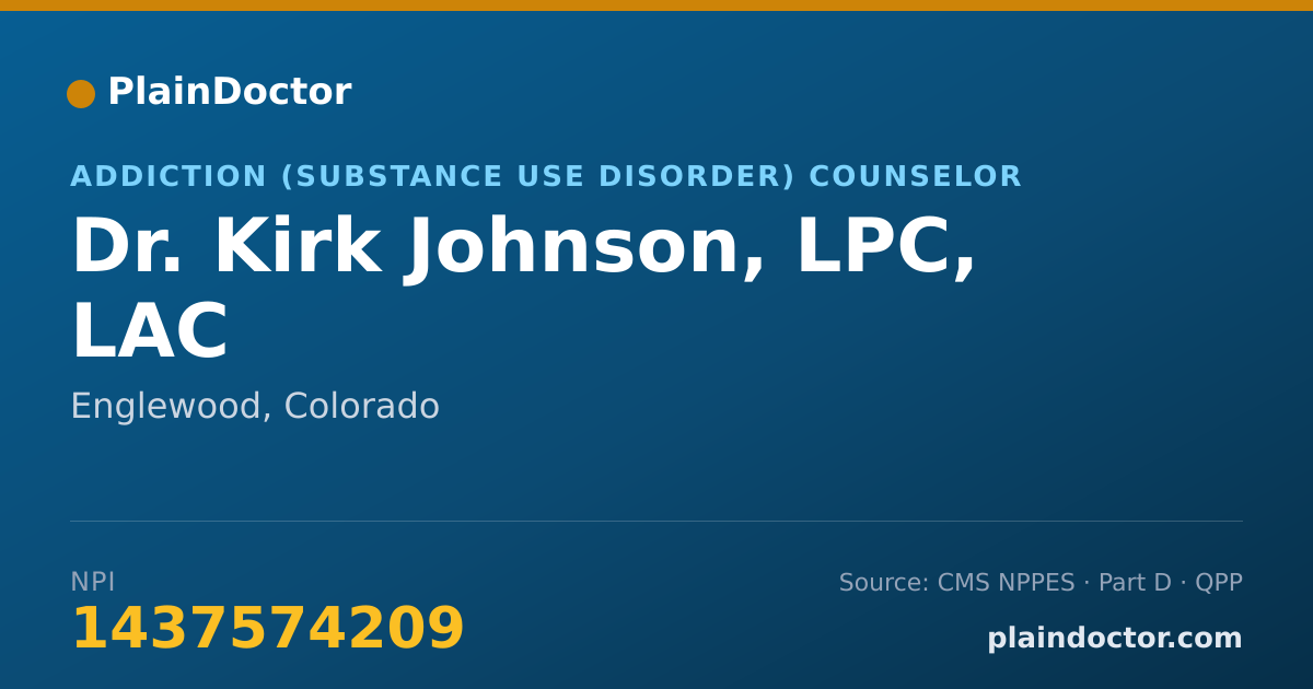 Shareable card for Kirk Johnson, LPC, LAC - Addiction (Substance Use Disorder) Counselor, Englewood, CO