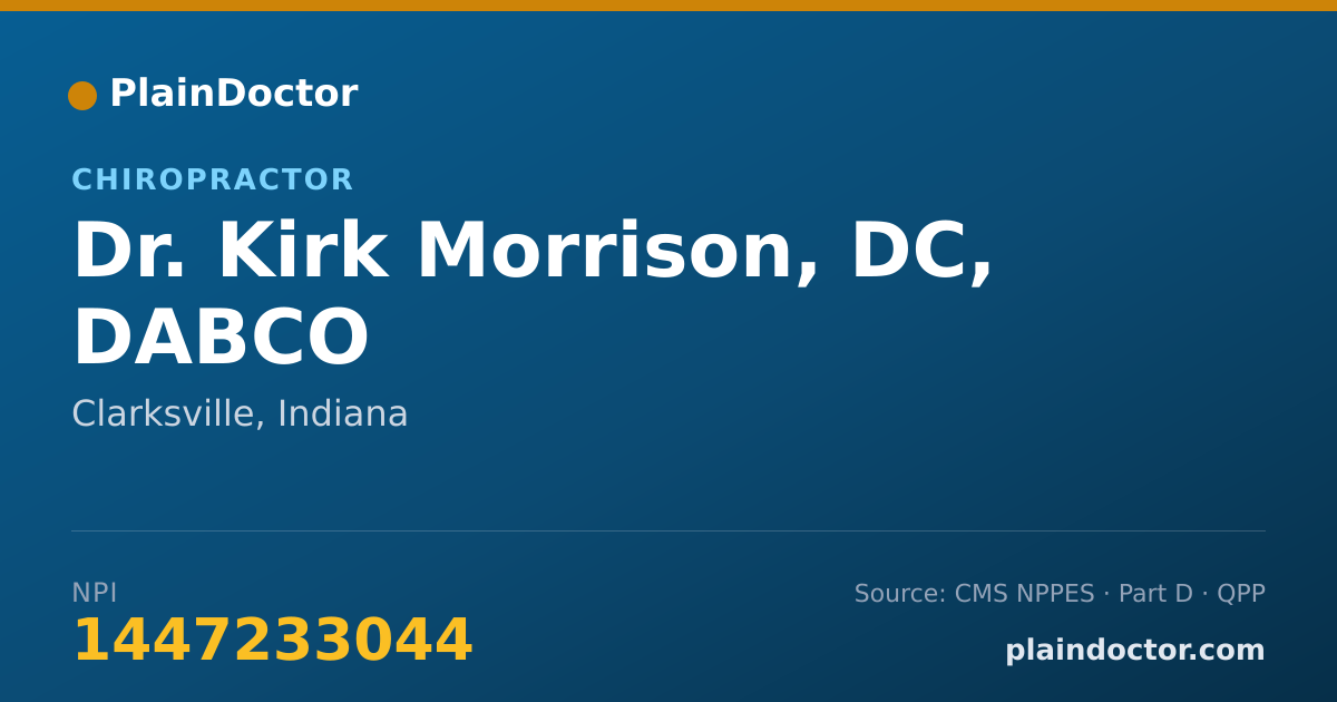 Shareable card for Kirk Morrison, DC, DABCO - Chiropractor, Clarksville, IN