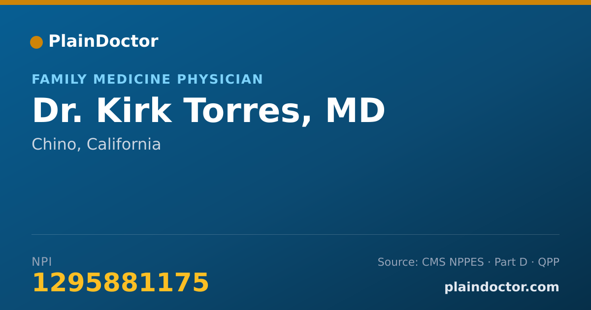 Shareable card for Kirk Torres, MD - Family Medicine Physician, Chino, CA
