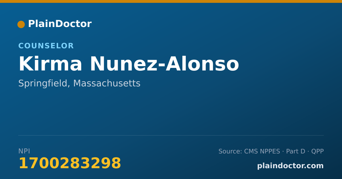 Shareable card for Kirma Nunez-Alonso - Counselor, Springfield, MA