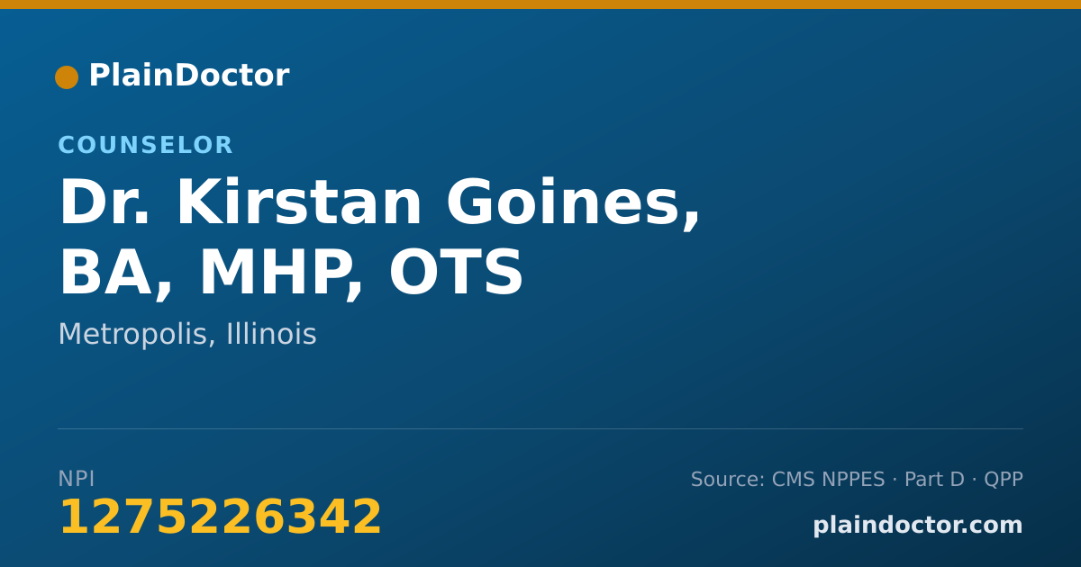 Shareable card for Kirstan Goines, BA, MHP, OTS - Counselor, Metropolis, IL