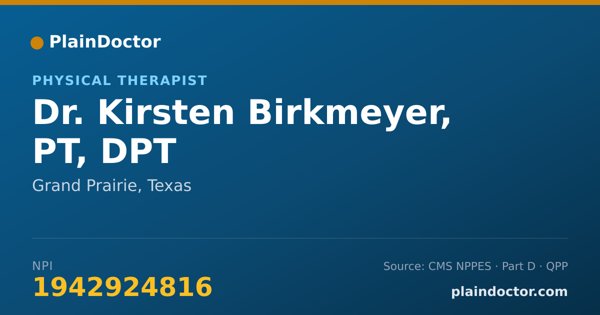 Shareable card for Kirsten Birkmeyer, PT, DPT - Physical Therapist, Grand Prairie, TX