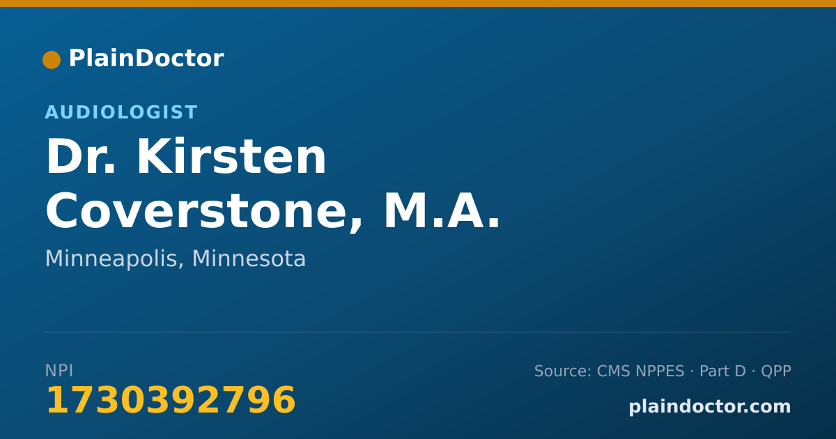 Shareable card for Kirsten Coverstone, M.A. - Audiologist, Minneapolis, MN