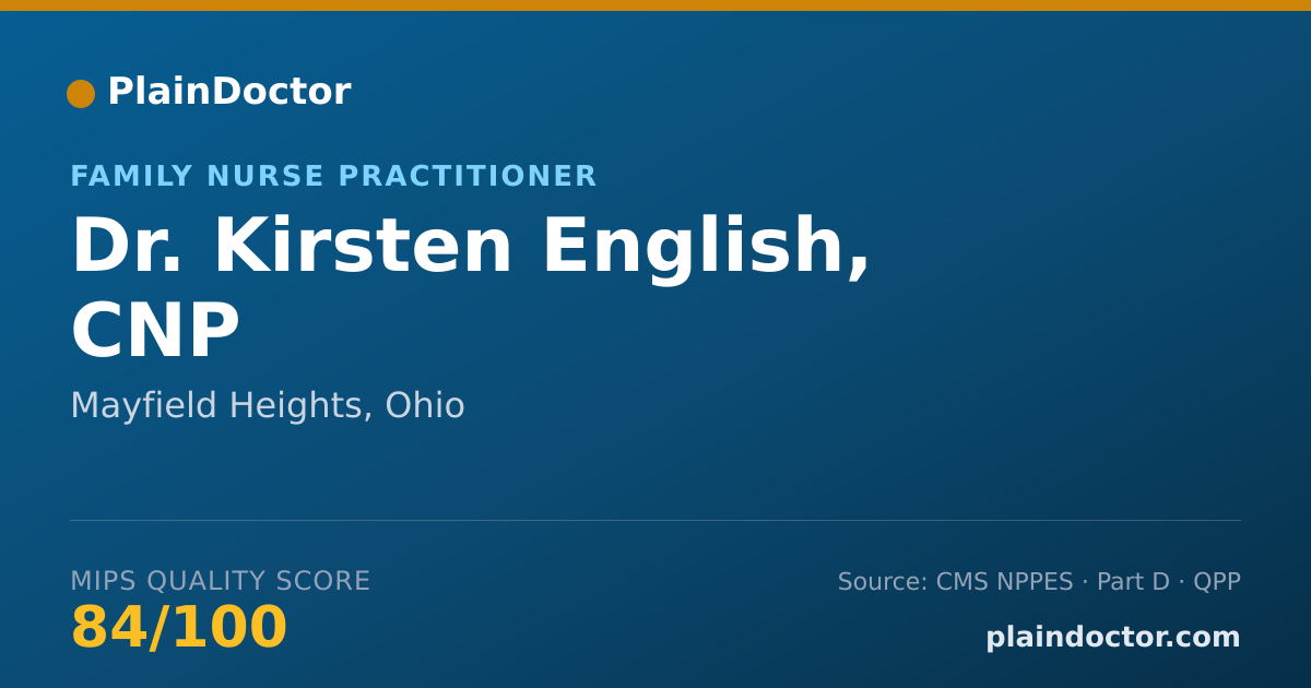 Shareable card for Kirsten English, CNP - Family Nurse Practitioner, Mayfield Heights, OH