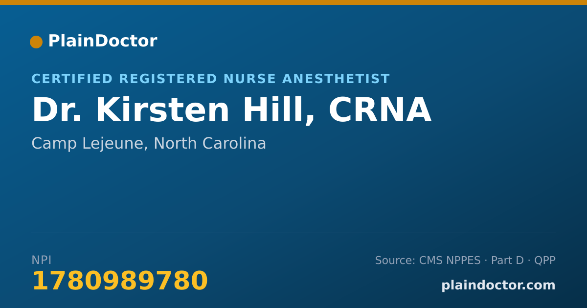 Shareable card for Kirsten Hill, CRNA - Certified Registered Nurse Anesthetist, Camp Lejeune, NC