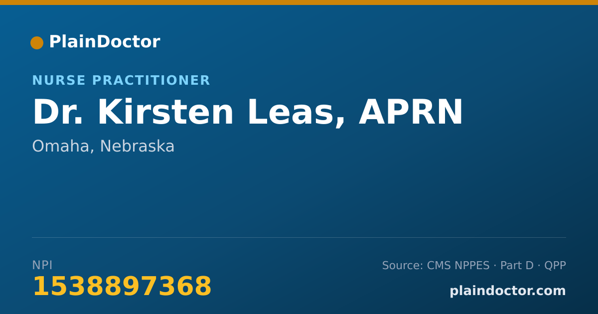 Shareable card for Kirsten Leas, APRN - Nurse Practitioner, Omaha, NE