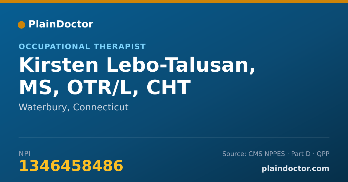 Shareable card for Kirsten Lebo-Talusan, MS, OTR/L, CHT - Occupational Therapist, Waterbury, CT