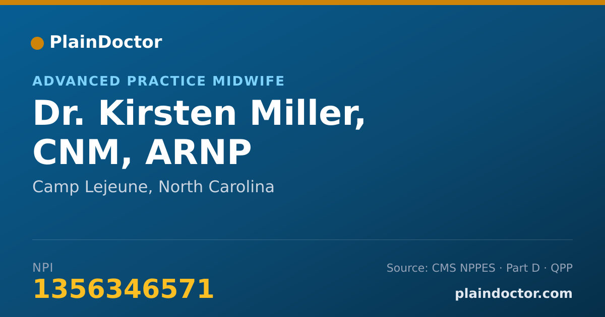Shareable card for Kirsten Miller, CNM, ARNP - Advanced Practice Midwife, Camp Lejeune, NC