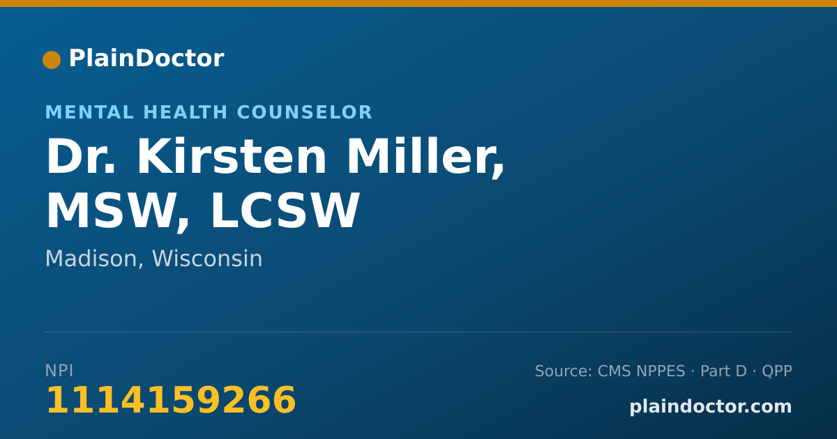 Shareable card for Kirsten Miller, MSW, LCSW - Mental Health Counselor, Madison, WI
