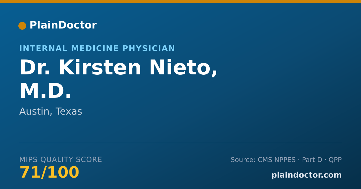 Shareable card for Kirsten Nieto, M.D. - Internal Medicine Physician, Austin, TX