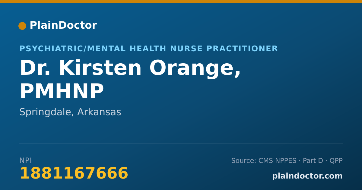 Shareable card for Kirsten Orange, PMHNP - Psychiatric/Mental Health Nurse Practitioner, Springdale, AR