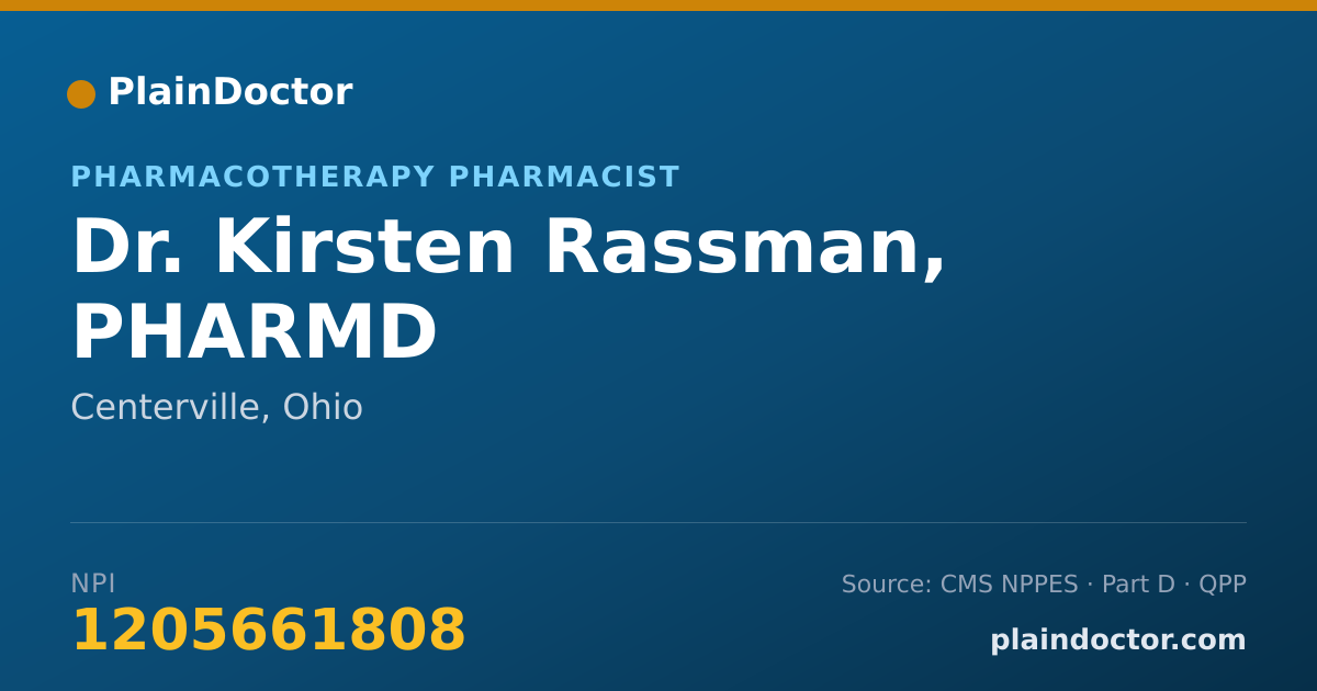 Shareable card for Kirsten Rassman, PHARMD - Pharmacotherapy Pharmacist, Centerville, OH
