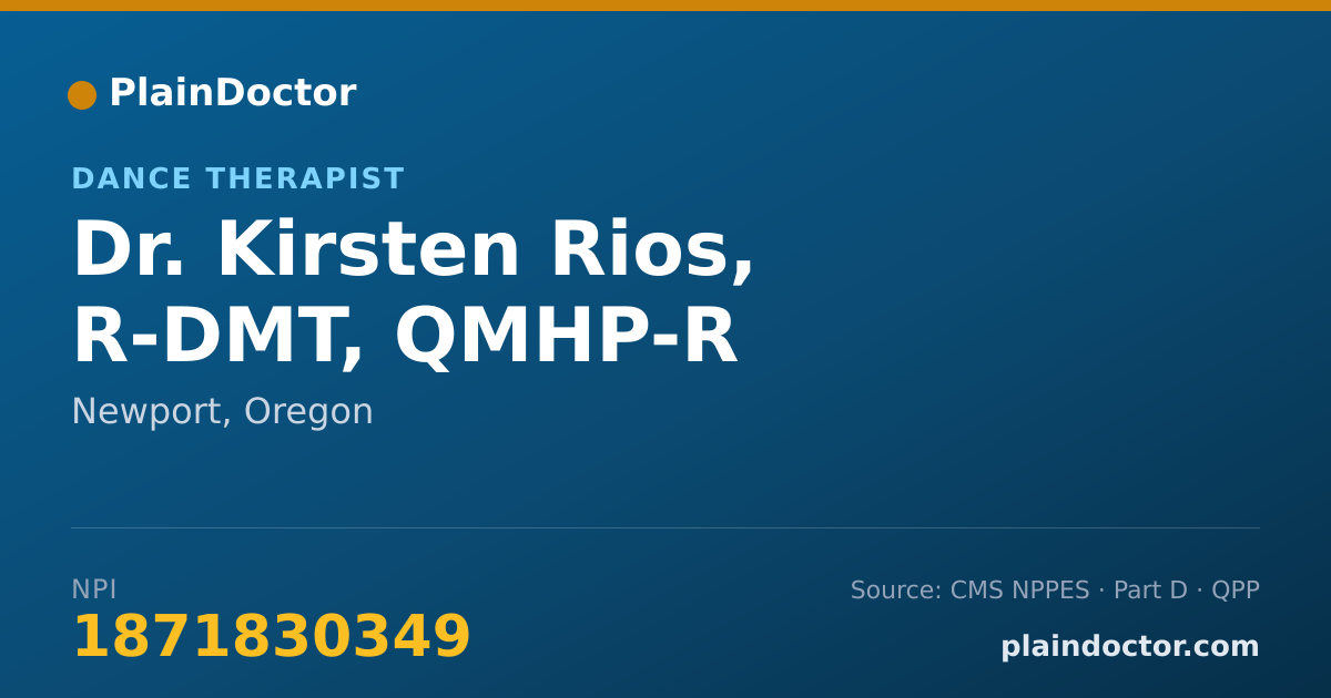 Shareable card for Kirsten Rios, R-DMT, QMHP-R - Dance Therapist, Newport, OR