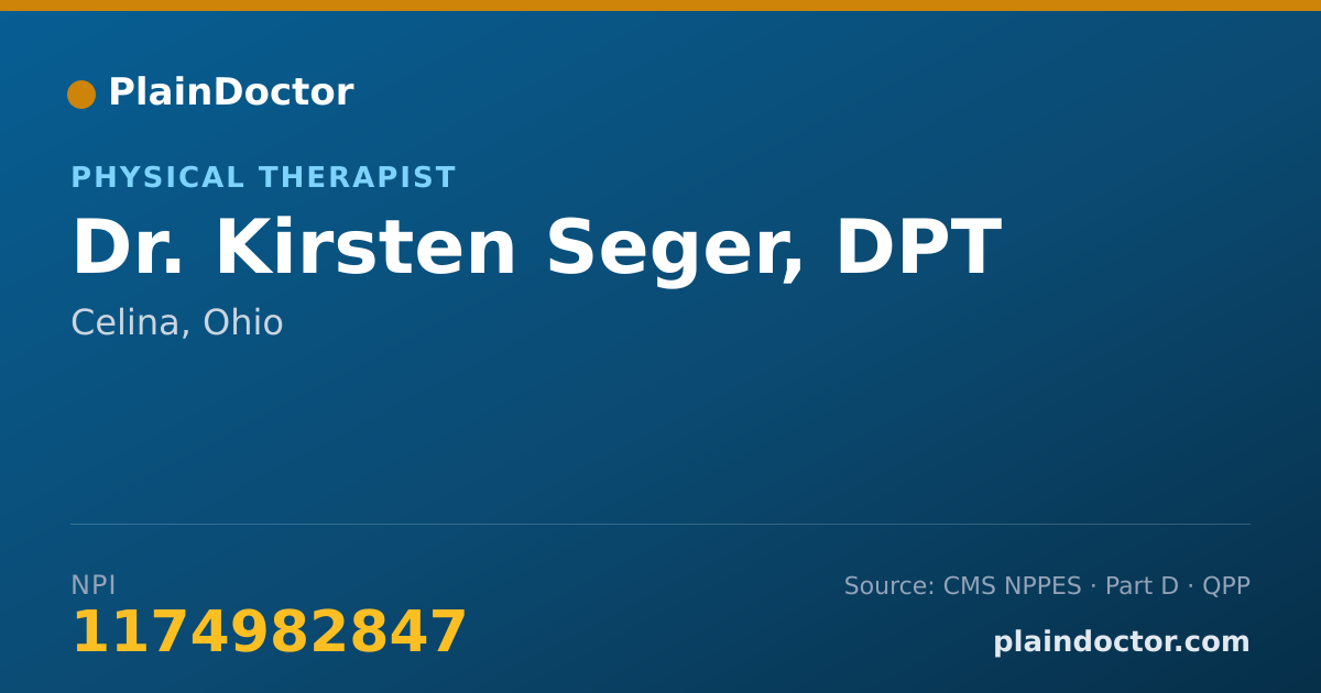 Shareable card for Kirsten Seger, DPT - Physical Therapist, Celina, OH