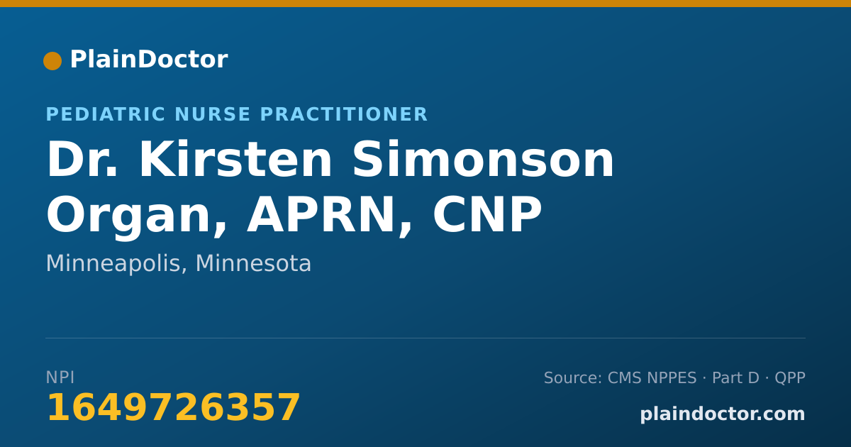 Shareable card for Kirsten Simonson Organ, APRN, CNP - Pediatric Nurse Practitioner, Minneapolis, MN