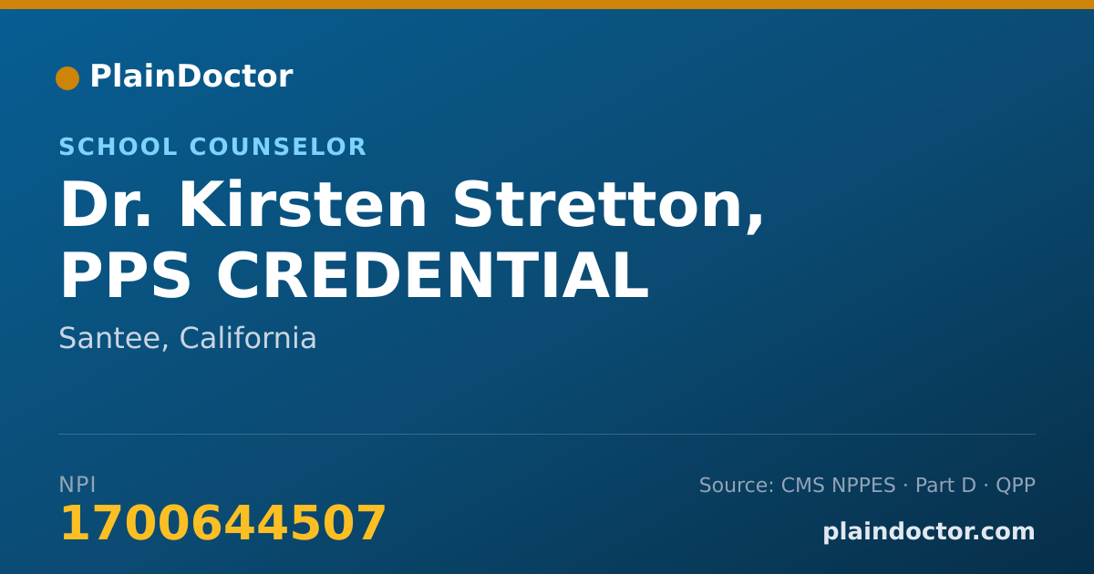 Shareable card for Kirsten Stretton, PPS CREDENTIAL - School Counselor, Santee, CA