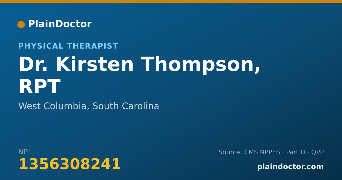 Shareable card for Kirsten Thompson, RPT - Physical Therapist, West Columbia, SC