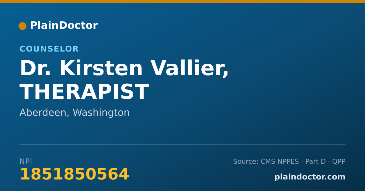 Shareable card for Kirsten Vallier, THERAPIST - Counselor, Aberdeen, WA