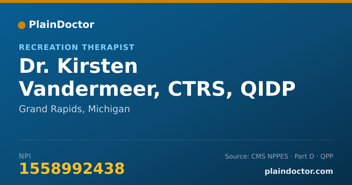 Shareable card for Kirsten Vandermeer, CTRS, QIDP - Recreation Therapist, Grand Rapids, MI