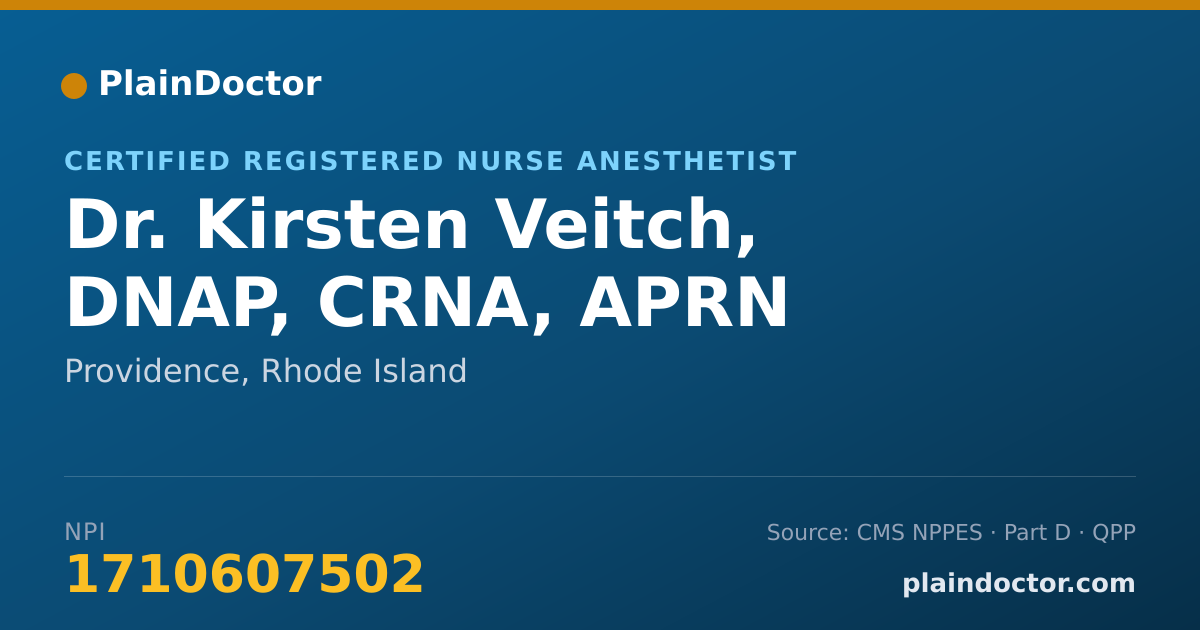 Shareable card for Kirsten Veitch, DNAP, CRNA, APRN - Certified Registered Nurse Anesthetist, Providence, RI