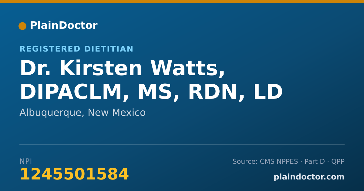 Shareable card for Kirsten Watts, DIPACLM, MS, RDN, LD - Registered Dietitian, Albuquerque, NM